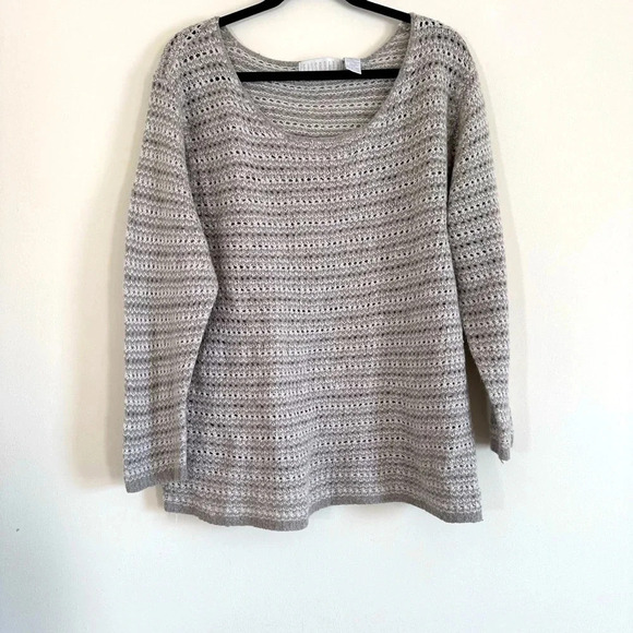 Liz Claiborne open knit wool blend sweater grey/cream size 22/24 - Picture 1 of 9